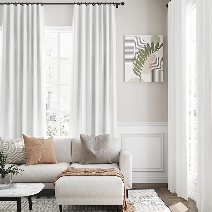 Off White Linen Curtains 90 inch Length 2 Panels Set for Bedroom Thermal Insulated 100% Blackout Linen Drapes Back Tab Neutral Rustic Modern Farmhouse Room Darkening Curtain 52x90