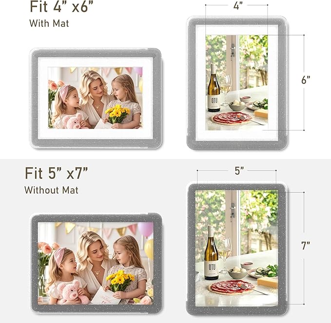 1-Pack 5x7 Picture Frame or 4x6 with Mat – Shatterproof Plastic Photo Frame for Family, Nursery & Playroom, Wall & Tabletop Picture Frames for Home or Office, Safe Lightweight Design, in Crystal Gray