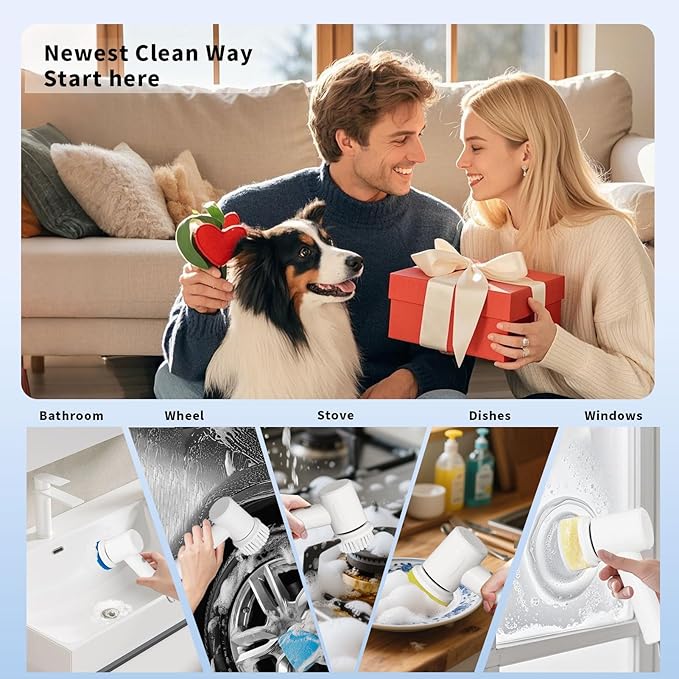 Electric Spin-Power Scrubber,Cordless Brush for Kitchen, IPX7 Waterproof Dish Washing Scrubber Brush Multi-use Electric Handheld Brush for Bathroom,Sink,Bathtub,ect