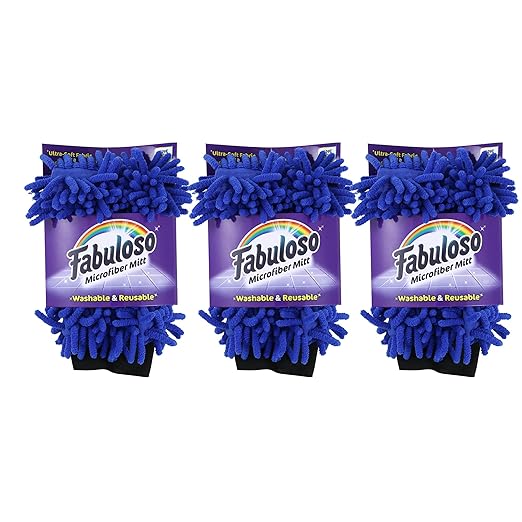 Fabuloso Microfiber Cleaning Mitt, Blue, One Size Fits All - Lint-Free, Scratch-Free Glove for Surfaces and Furniture - Dustless Hand Cloth for Bold & Bright Experience, 3 Count