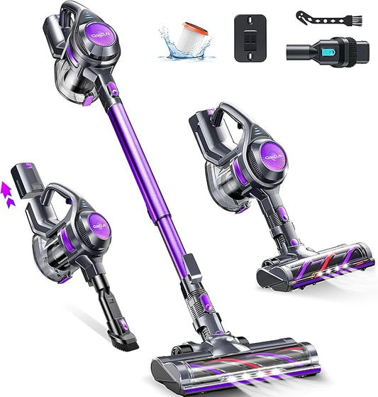 QikCln Cordless Vacuum Cleaner, 23 Kpa Powerful Suction, 1.3 L Large Capacity, 2 Modes & 30Mins Runtime, Rechargeable Stick Vacuum for Pet Hair Hardwood Carpet - Purple