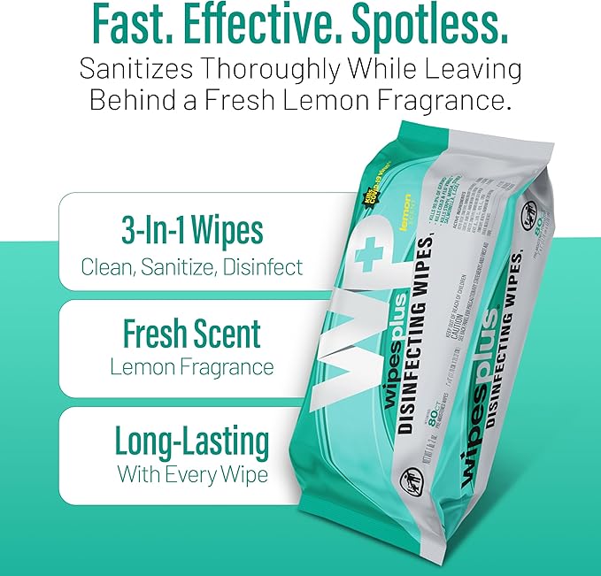 WIPESPLUS Countertop Wipes Table Wipes, Wet Wipes, 960 Count, (12 Packs of 80)
