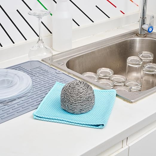 Restaurantware Stainless Steel Scrubber 100 Pack 3.543 x 3.543 x 2.362 Inches Heavy-Duty Metal Cleaning Pad Rust-Resistant Kitchen Scouring Tool for Tough Cleaning Silver