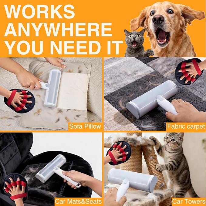 Yoioyms Pet Hair Removal Set, Pet Hair Removal Glove for Dogs & Cats, Roller Pet Hair Remover, 2 in 1 Pet Hair Removal Tool for Clothing, Couch, Furniture&Laundry, Pet Fur Remover