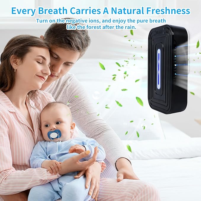 2 Pack 8-Emitter Negative Ion Air Purifier, Plug in Ionic Air Cleaner with Blue Light Quiet and Energy Saving Air Ionizers for Home Office Bedroom Bathroom Living Room and Pet Room(2,Black)