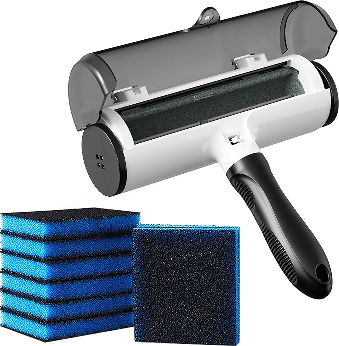 Pet Hair Remover for Laundry – 6 Reusable Fur Catching Sponges & Lint Roller Brush – Dog & Cat Hair Remover for Washer & Dryer – Multi-Purpose Laundry Set for Clothes & Bedding