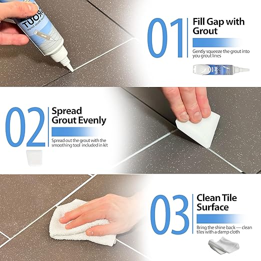 Floor-Fix Pro Twist & Grout Reviver – Premixed Tile Repair for Bathroom, Shower & Kitchen with Smoothing Tool (Light Gray, 8.8 Fl Oz)