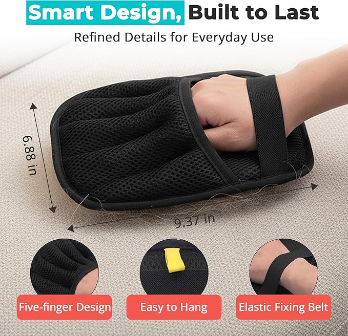Choodeks Electrostatic pet Hair Removal Glove, Reusable The Magic Brush, 2-Piece pet Glove Set for Furniture, Clothing, Car Seats, Reusable 2-in-1 Design, 1 Pack