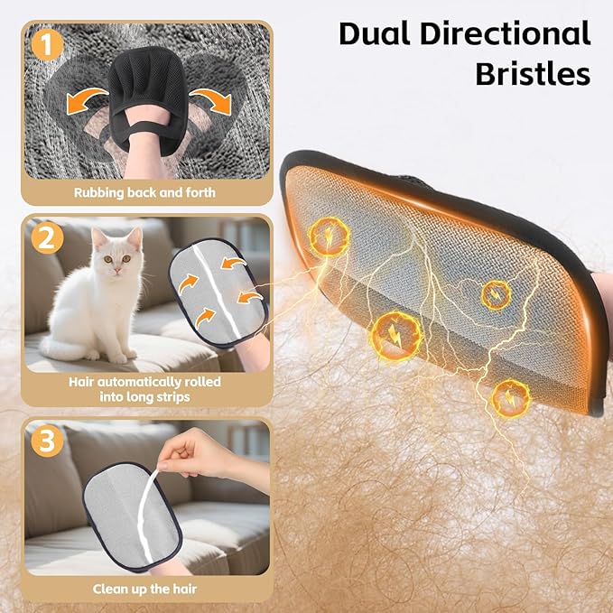 mirkir 2PCS Pet Hair Removal Glove for Cats & Dogs Five-Finger Electrostatic Magic Brush Pet Hair Remover Glove for Clothing, Couch, Carpet, Furniture, Car Seat