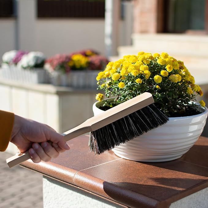 14.2" Hand Broom Soft Bristles Cleaning Brush, Dusting Brush with Wooden Handle, Clothes Brush, Handheld Car Broom, Long Counter Dust Brush, Bench Brush