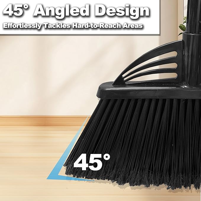 Xifando Four-Section Rod Long-Handled Broom,Heavy-Duty Broom, Angle Broom for Outdoor/Indoor（Black）