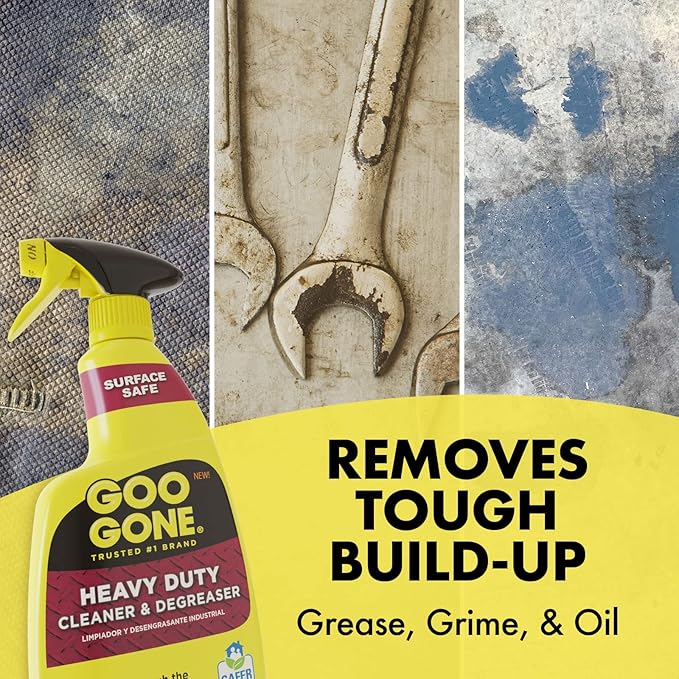 Goo Gone Heavy Duty Cleaner & Degreaser Spray With Microfiber Cleaning Towel – Cuts Through Tough Grease, Oil & Grime - 32 Oz (2 Pack + Towel)