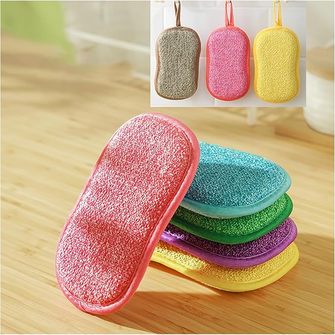 5 Pack Heavy Duty Dish Sponge for Kitchen, Zero Scratch Microfiber Dish Scrubber,Reuseable Dish Washing Sponges for Dishes pots Sink Pans Utensil Cleaning,Scouring Pads Non Scratch for Dishes