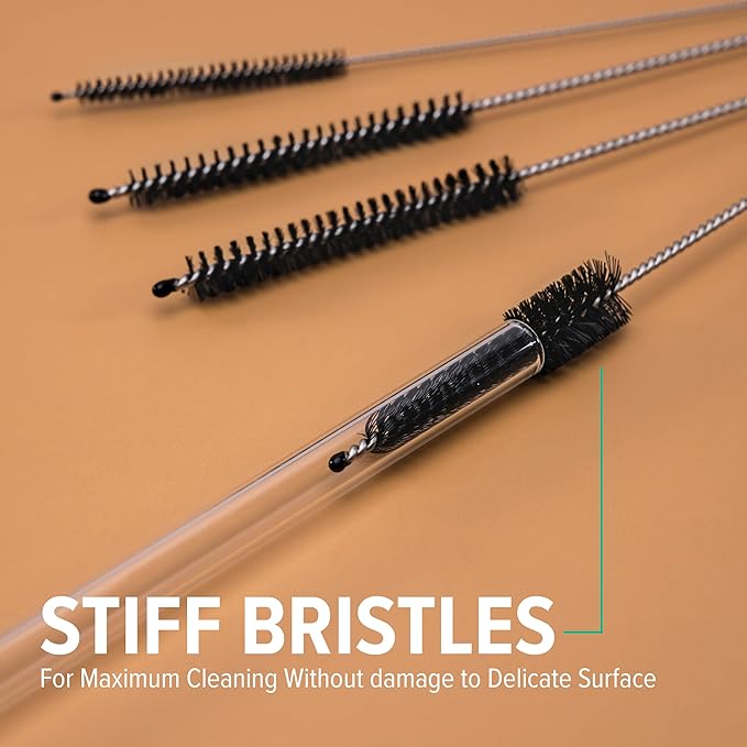 Long Straw & Pipe Cleaning Nylon Brushes | 10 Brush Set 8 inches | Flexible, Non-Scratch, Rust-Resistant Steel Handle | Reusable Straws, Pipes, Tubes, Bottles etc