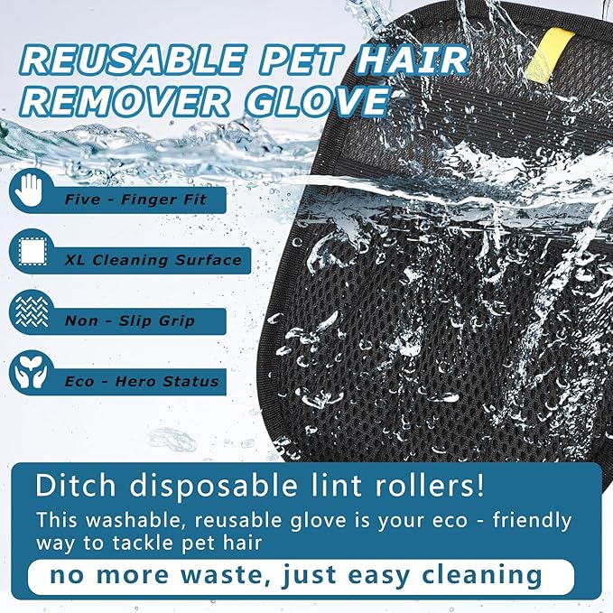 GASRONS 2Pcs Magic Brush Pet Hair Remover, Five-Finger Electrostatic Cat & Dog Hair Removal Gloves for Furniture, Couch, Carpet, Bedding, Reusable Cleaning and Grooming Mitts