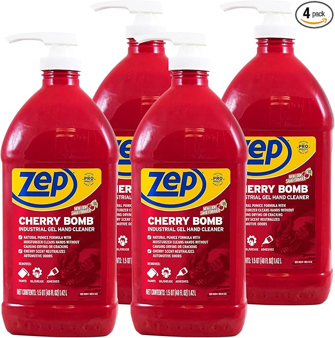 Zep Cherry Bomb Hand Cleaner 48 oz (Case of 4) - Volcanic Rock and Emollients - Perfect for mechanics and DIY'ers