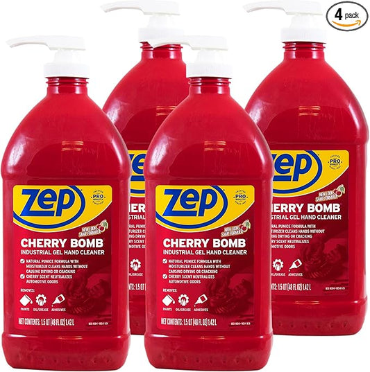 Zep Cherry Bomb Hand Cleaner 48 oz (Case of 4) - Volcanic Rock and Emollients - Perfect for mechanics and DIY'ers