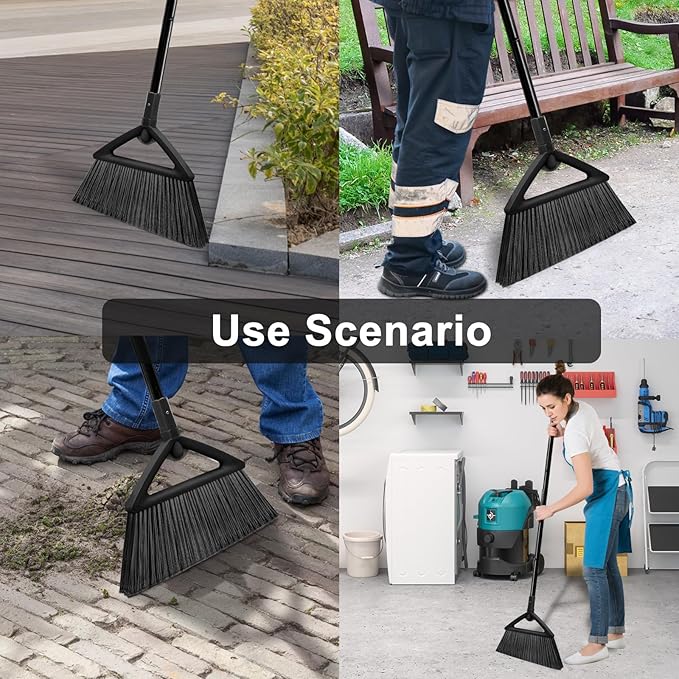 SZJYHQY 3PCS Heavy Duty Angle Broom, Long Pole Brooms for Indoor, Outdoor Sweeping, Kitchen to Courtyard, Black
