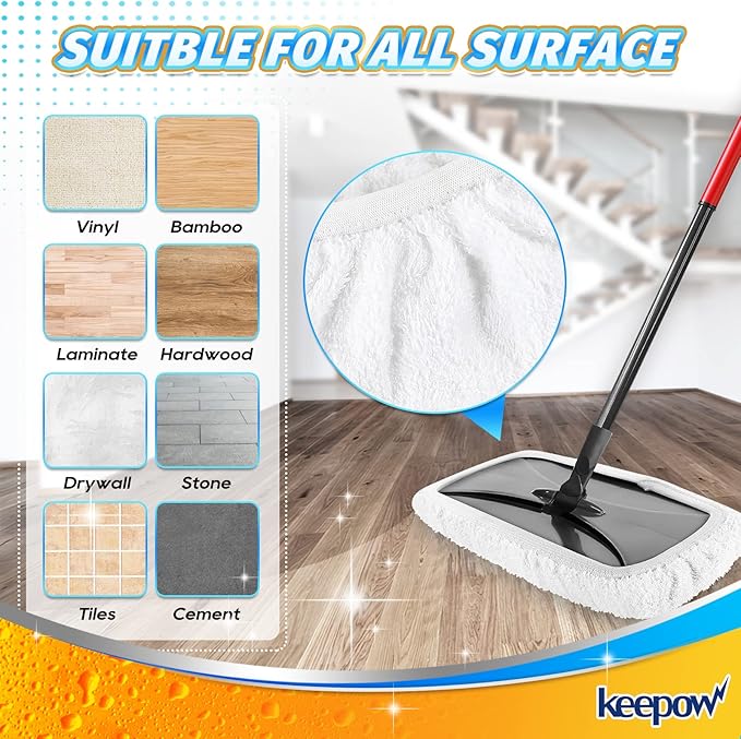 KEEPOW Reusable Mop Pads Compatible with O Cedar Hardwood Floor'N More Microfiber Mop, Mop Refill Heads Replacements for Wet and Dry Use, 15x8 Inch, 4 Pack