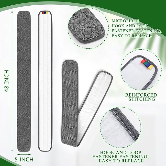 LOYIM 3 Pcs Large 48 Inch Commercial Replacement Microfiber Pads Reusable Wrestling Wet Mop Refill Pads for Flat Mop Frames Wet and Dry Use (Micronfiber & Cotton,Grey)