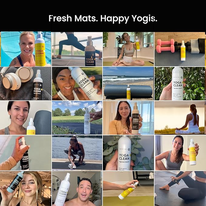 Yoga Clean - Premium Yoga Mat Cleaner Spray, Natural Plant-Based Deodorizer with Essential Oils | Refreshing Aromatherapy Scent | 8 oz Safe for Cork, Rubber & All Fabrics, Made in the USA