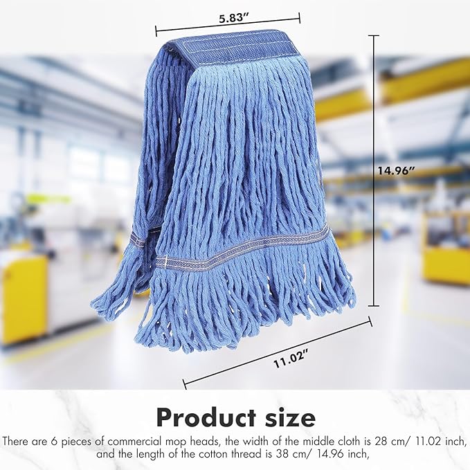 KULED Commercial Mop Head Replacement, Heavy Duty Industrial Cotton Mop Heads, Looped-End String Wet Mop Head for General and Floor Cleaning, Blue (Standard)