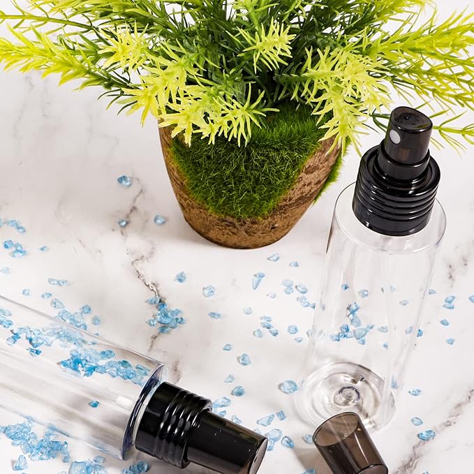 Yebeauty 6.8oz Empty Spray Bottles for Essential Oils, Refillable Clear Plastic Misting Spray Bottles Atomizer Fine Mister Spray Bottle for Beauty Products, Cleaning, Pack of 2