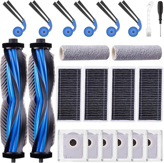 EOVWAEO 22 Pack Accessories Kit for ECOVACS DEEBOT X9 PRO Omni / X9 PRO Robot Vacuum, Replacement 2 Anti Tangle Main Brush 2 Roller Mop 6 Dust Bags 6 Sidebrush 4 Filter 1 Cleaning Brush 1 Screwdriver