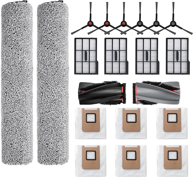 Replacement Parts Kit Compatible With Eufy Omni E25 / E28, Vacuum Cleaner Accessories Includes:2 Mop Roller Brush,1 Set Main Brush,6-Side Brush,4-Filter,6-Disposal Dust Bags