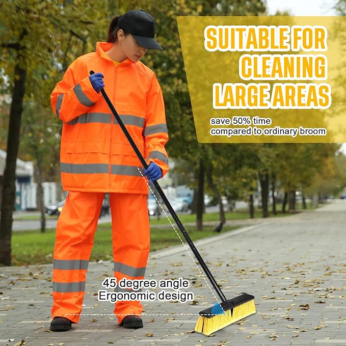 Zhehao 10 Pack 18 Inches Push Broom Outdoor, Multi Surface Garden Brush Broom with Adjustable 63" Long Handle for Deck, Driveway, Patio, Warehouse, Garage, Yard, Concrete Floor Cleaning (Yellow)