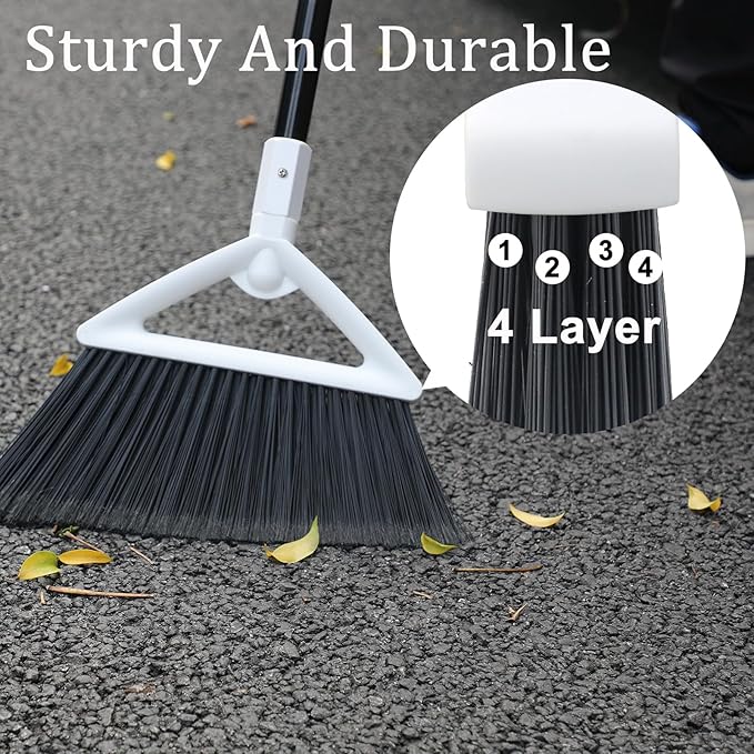 Szjyhqy 3 Pack Outdoor Indoor Broom, Brooms for Sweeeping Indoor, Heavy-Duty Kitchen Broom with Long Pole, Angle Broom White for Garages Restaurant Courtyard Office Slidewalk Lobby Sweep Dust