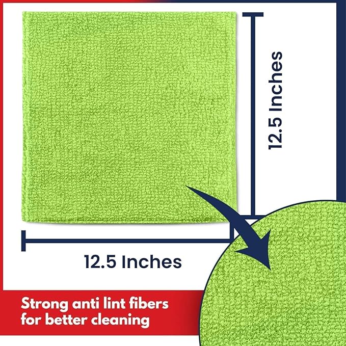 USANOOKS Microfiber Cleaning Cloth Light Green - 24 Pcs 12.5"x12.5" - High Performance - 1200 Washes, Ultra Absorbent Towels Weave Grime & Liquid for Streak-Free Mirror Shine - Car Washing Cloth