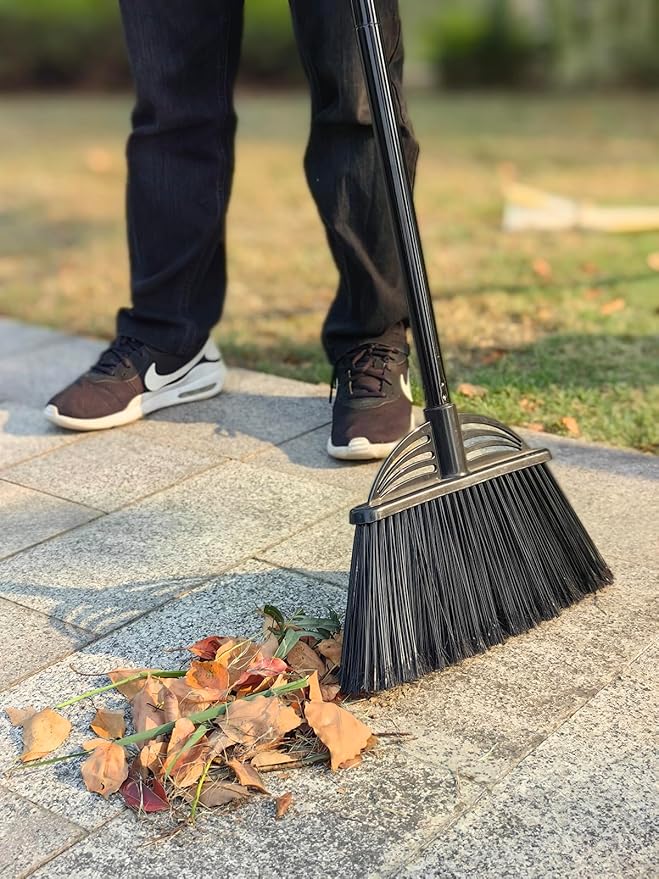 Xifando Four-Section Rod Long-Handled Broom,Heavy-Duty Broom, Angle Broom for Outdoor/Indoor（Black+Blue）