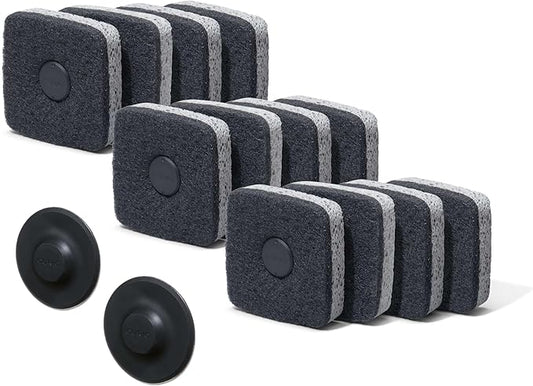 Ionic Non-Scratch Kitchen Sponge with Magnetized Holder, Dual Sided Cellulose and Scrub Pad, 12 Pack, Black/Grey