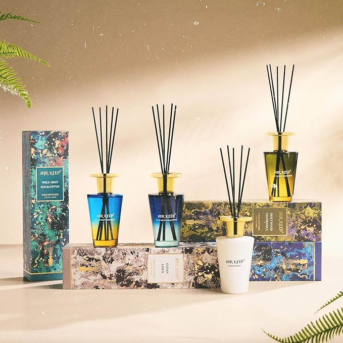 Airkeep Reed Diffuser Set 5.07 fl oz, Wild Mint Eucalyptus Scent Diffuser with Sticks, Home Fragrance Oil for Bedroom, Bathroom, Office Decor