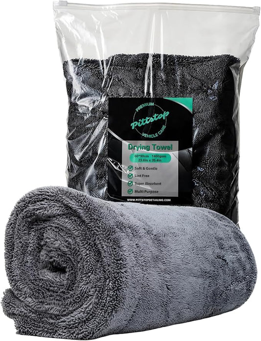 Pittstop Drying Microfiber Towel Large 24x35 Inch 1400 GSM, Edgeless Scratch-Free, Twisted Loop, Super Absorbent, Professional Grade Material, Heavy-Duty, Soft Durable, Car Drying Towel,