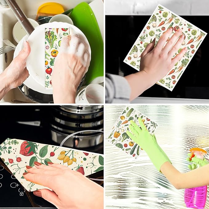 Vegetable Swedish Dishcloths for Kitchen - 6PCS Swedish Cloths for Washing Dishes, Carrot Pumpkin Reusable Dish Towels for Home, Washable Eggplant Onion Cleaning Sponge Gifts Quick Drying