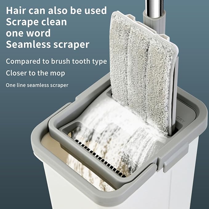 Flat Mop & Self-Wringing Bucket Set – 360° Pivot Head, Hands-Free Cleaning for Wet & Dry Use – Microfiber Pads for Hardwood, Tile, Laminate & Kitchen Floors