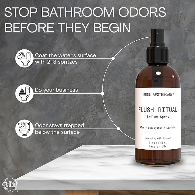 Muse Apothecary Flush Ritual - Aromatic & Refreshing Toilet Spray, Use Before You Go, 2 oz, Infused with Natural Essential Oils - Aloe + Eucalyptus + Lavender, Pack of 3