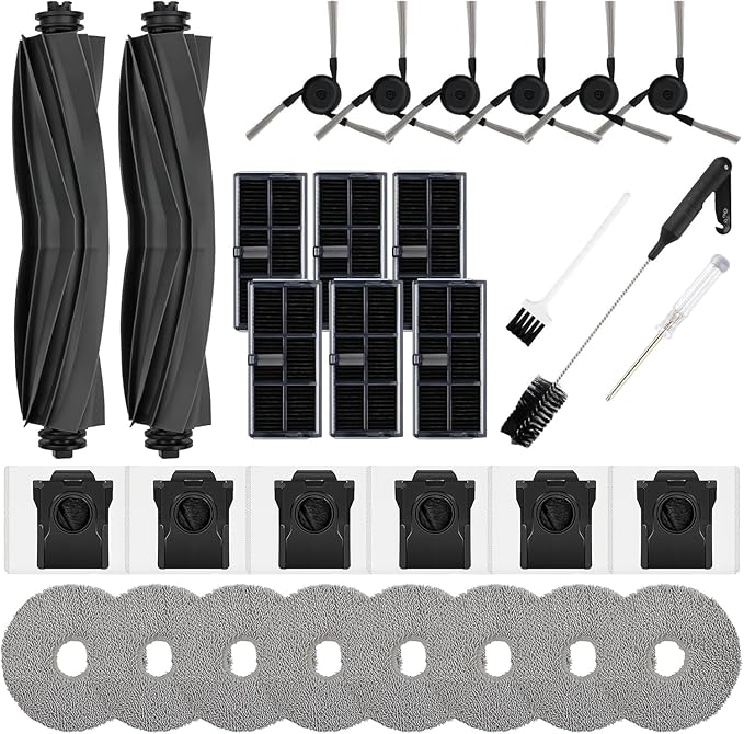 Resflyar 31 PCS Replacement Parts for Dreame X40 Ultra/Master/ L40 Ultra, MOVA P10/ P50 Pro Ultra Vacuum Cleaner, 2 Main Brushes 6 HEPA Filters 6 Dust Bags 6 Side Brushes 8 Mop Pads 1 Cleaning Brush