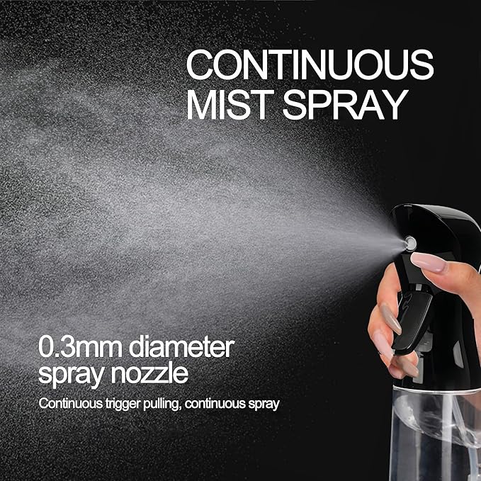 Spray Bottle for Hair Continuous Ultra Fine Mist (200ml) 360° Multi Spray Bottle for Plants, Cleaning, Skin Care Leakproof & Durable Black 1 Pack