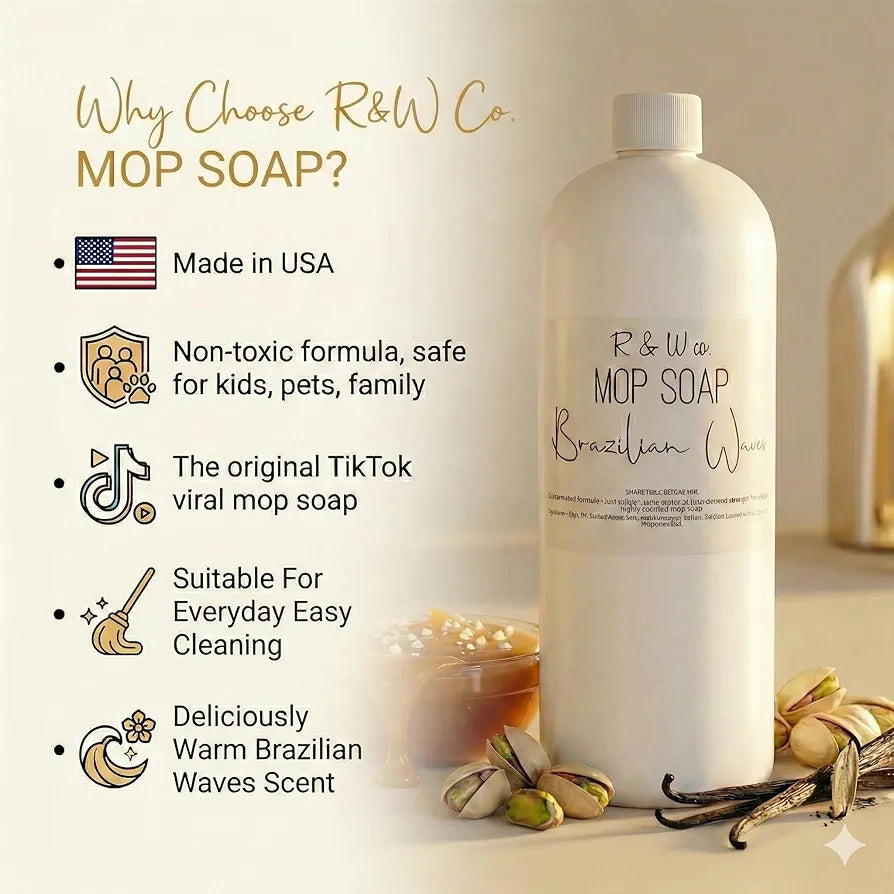Original 32 oz Premium Mop Soap Brazilian Waves Scented, Gentle Floor Cleaner for all Surfaces, Non-Toxic, Pet and Skin Safe Formula, Streak-Free Shine