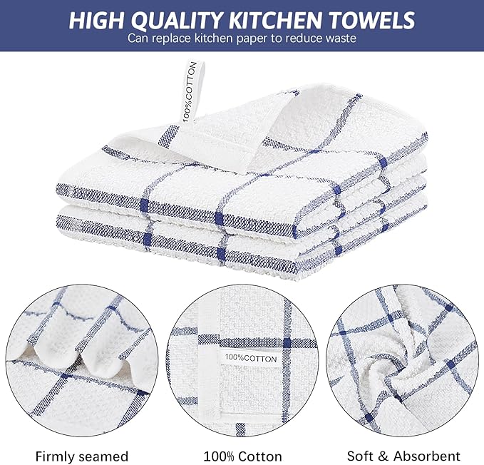 Nialnant 4PCS Cleaning Rags,100% Cotton Terry Dish Rags for Washing Dishes,Quick Drying Dish Cloths,Dish Towels for Kitchen,Navy Blue-12x12in
