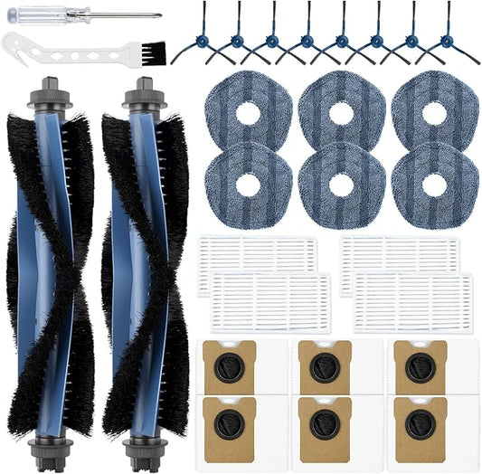 28 Pack C20 Omni Replacement Parts for Eufy C20 Omni Robot Vacuum Cleaner Accessories Kit, 2 Roller Brush, 4 HEPA Filters, 6 Mop Pads, 6 Dust Bags, 8 Side Brushes,1 Cleaning Brush 1 Screwdriver