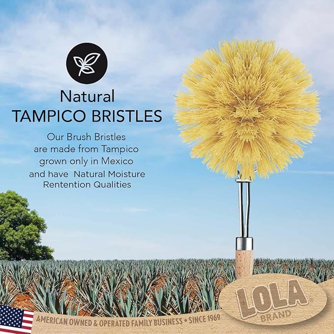 LOLA - The Original - Tampico Vegetable & Dish Wood Brush, 3" Head, Sustainable, Tampico Bristles, Easy Head Only Replacement, 1 Pack