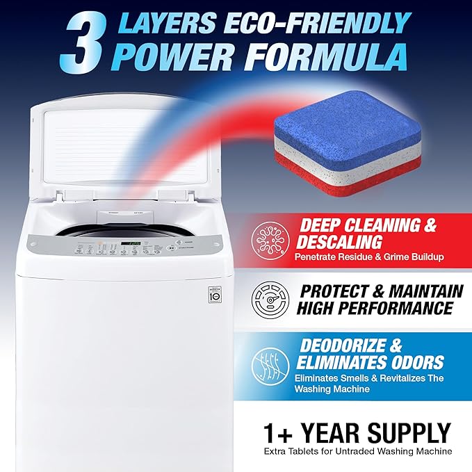 Washing Machine Cleaner Tablets Top Load 28 Pack & Dishwasher Cleaner Deodorizer Descaler Tablets 56 Pack Bundle - 1 Plus Year Supply - Septic Safe Eco Friendly Formula
