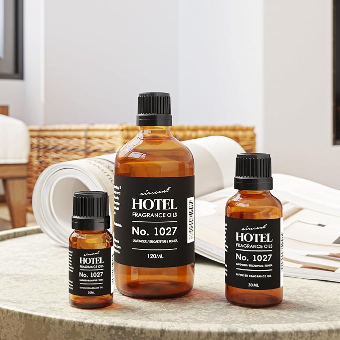 AirScent Hotel Diffuser Oil No. 1027 Inspired by The Hyatt Zen Hotel Scent - Premium Fragrance Oil for Ultrasonic and Waterless Diffusers and Crafting - 120 mL, 4 fl oz Glass Bottle with Dropper