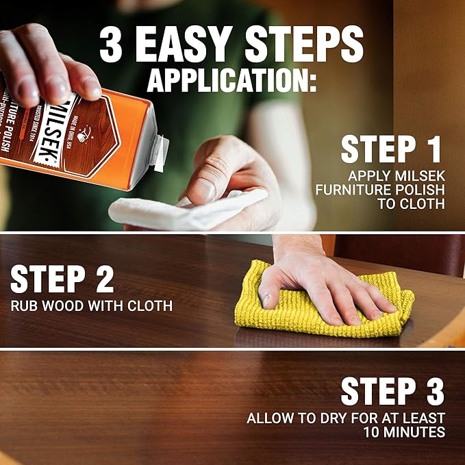 Milsek Furniture Polish, Orange Oil Furniture Cleaner and Polish Cloth, 12 fl oz