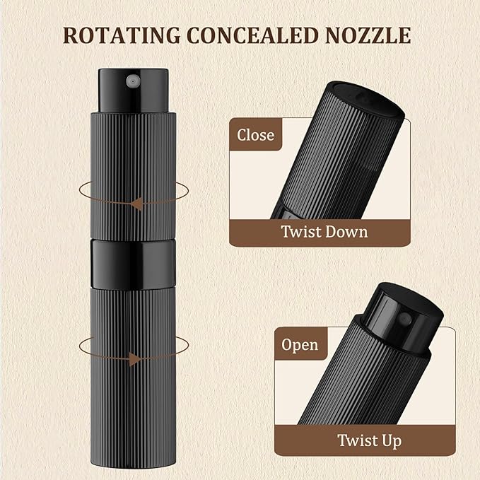 LISAPACK Perfume Travel Refillable Bottle - Atomizer Cologne Spray for Men Portable - Mini Sprayer Empty for Refill - Small Size 8ML Striped (Black, Silver, Pink)
