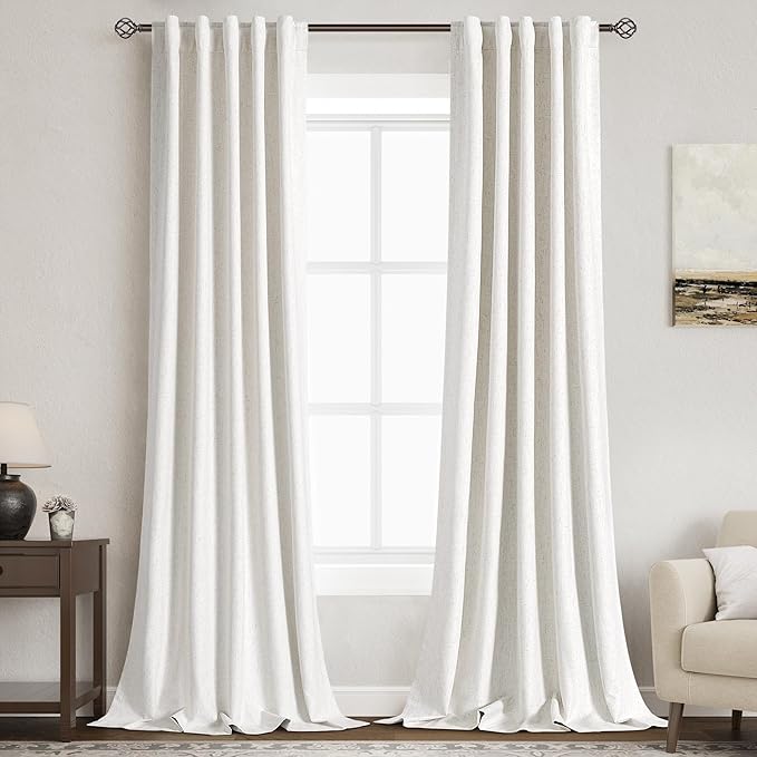 Nanspring Cream Linen Curtains 96 inch Length 2 Panels Set for Bedroom Thermal Insulated 100% Blackout Linen Drapes Back Tab Neutral Rustic Modern Farmhouse Room Darkening Curtain 40x96